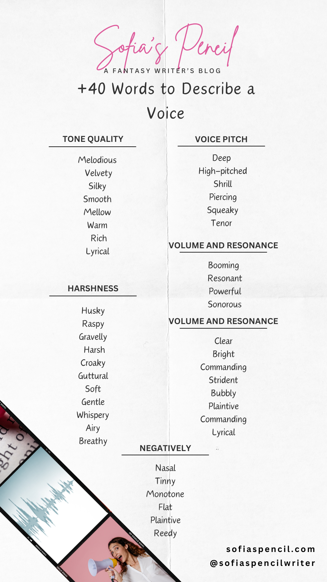 40 words to describe voice - Pin - Pinterest - Sofia's Pencil